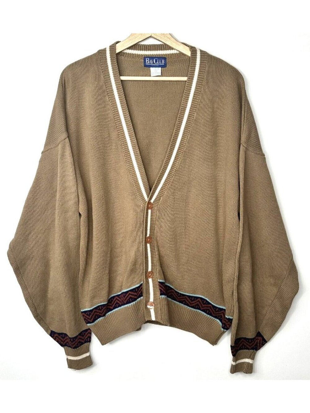 Vintage Bay Club Cardigan Sweater Mens L Korea Cotton Oversized Grandpa 90s Knit